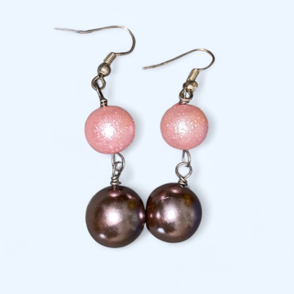 Chic Pink and Brown Dangling  Earrings